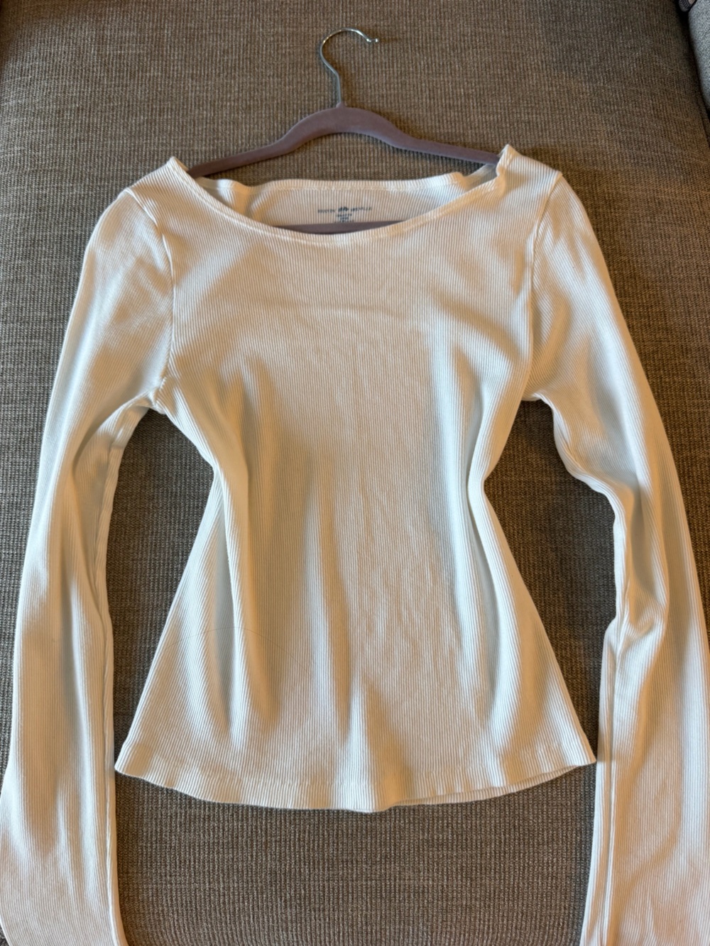 Brandy Melville White Ribbed Long Sleeve Boatneck Top